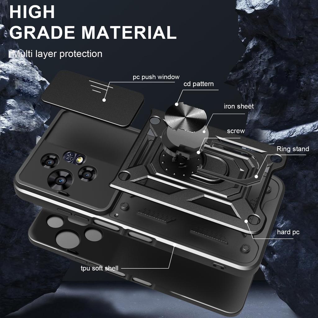 For TCL 50 Pro NxtPaper 5G Deksel med Skyvekamera-deksel PC+TPU Støtteben Telefondeksel