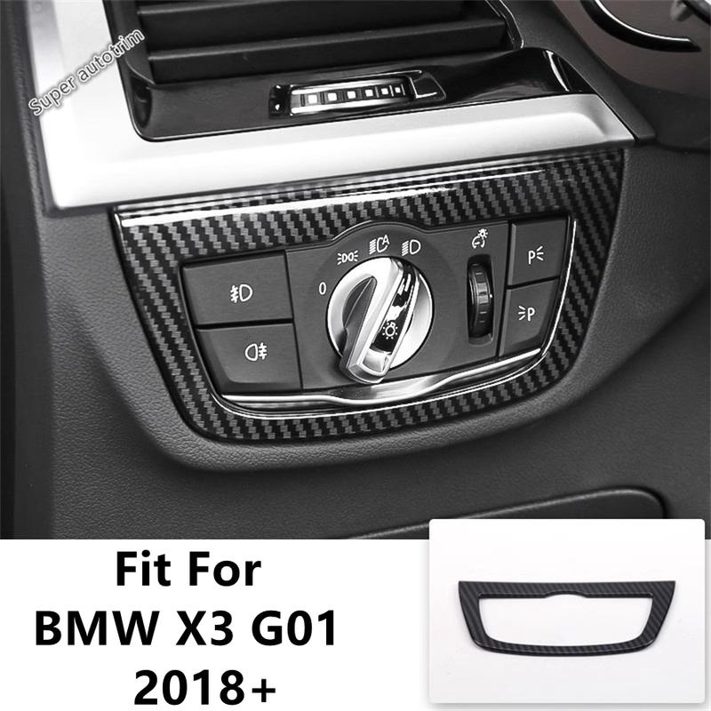 Car Head Lights Lamps Switch Button Panel Decoration Cover Trim For BMW X3 G01 2018 - 2024 ABS Carbon Fiber Accessories Interior