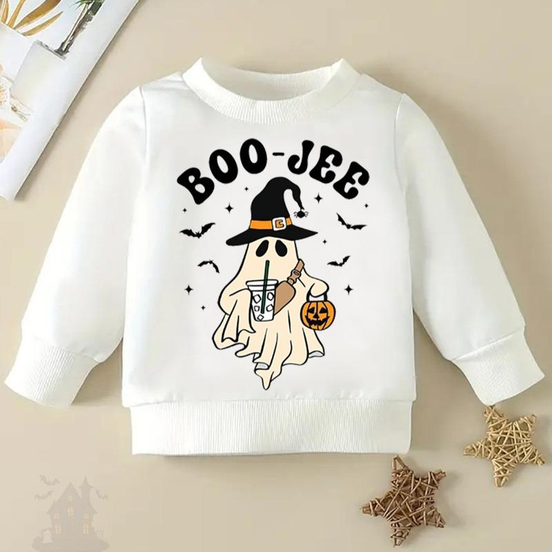 Kids Crewneck Sweatshirt, Funny Halloween Print, Spring Autumn Casual Tops