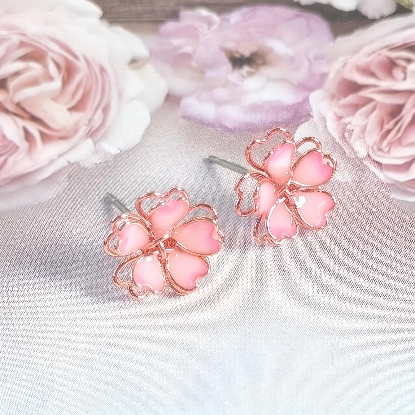 

Пара женских 3D серег-пусет в виде цветущей вишни - Элегантный и милый цветочный дизайн цвета розового золота с розовыми лепестками, Легкий комфорт для повседневной носки розовый