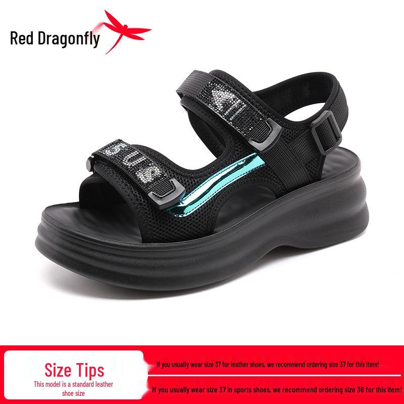 Red Dragonfly Women s Thick-Soled Beach Sandals - Black Dad Sandals, Summer 2026 Edition. 37
