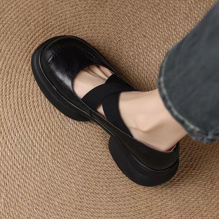 Light and soft series~ Huge comfort~ New leather single shoes women's small thick-soled Mary Jane shoes cross-strap leather shoes