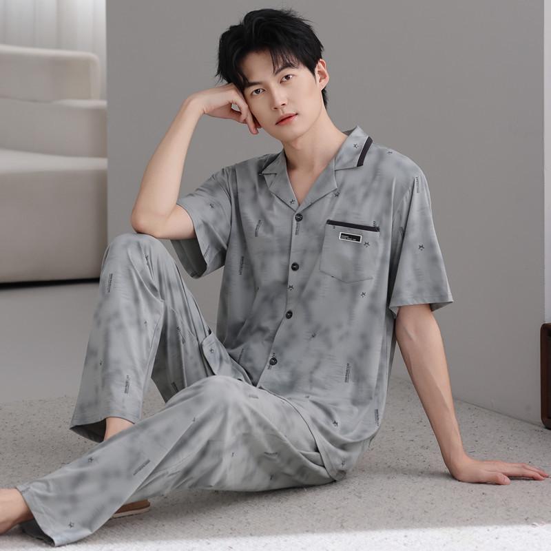 

Men s Modal Cotton Pajama Set: Short Sleeve & Long Pants Summer Homewear - Wearable Outdoors 2XL