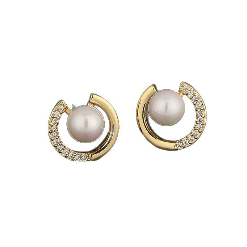 New Trendy Liu Yifei Same Pearl Stud Earrings Women's Simple Exquisite Small Geometric Circle Earrings High-end Earrings
