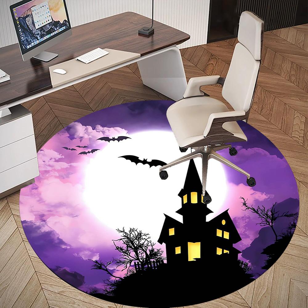 1pc Haunted HouseFull Moon Round Chair mat Area Rug - Non-Slip, Floor Mat for Office, Bedroom, home decor Christmas Gift p0811446