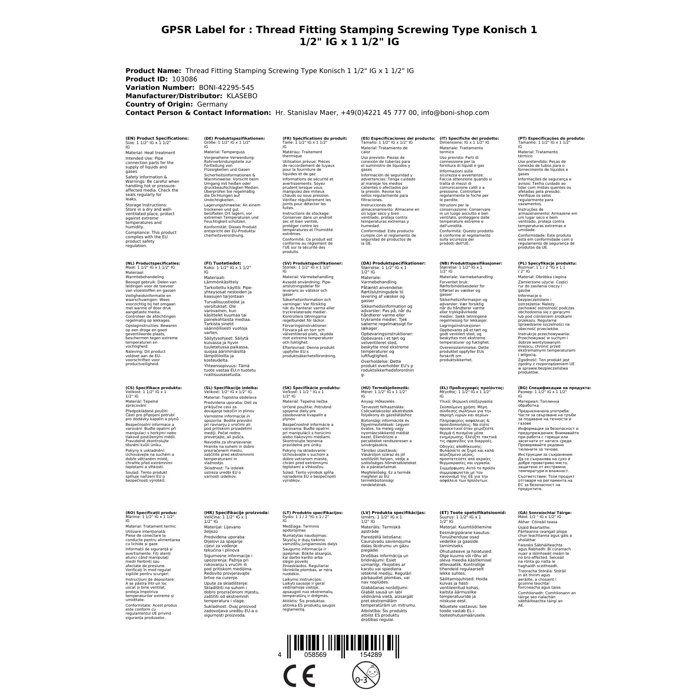 Raccord fileté en fonte malléable Type conique 1 1/2" IG x 1 1/2" IG