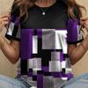 Women Summer T Shirt Grid Pattern Print Retro Fashion Short Sleeve Tees Casual   Printed  Tops