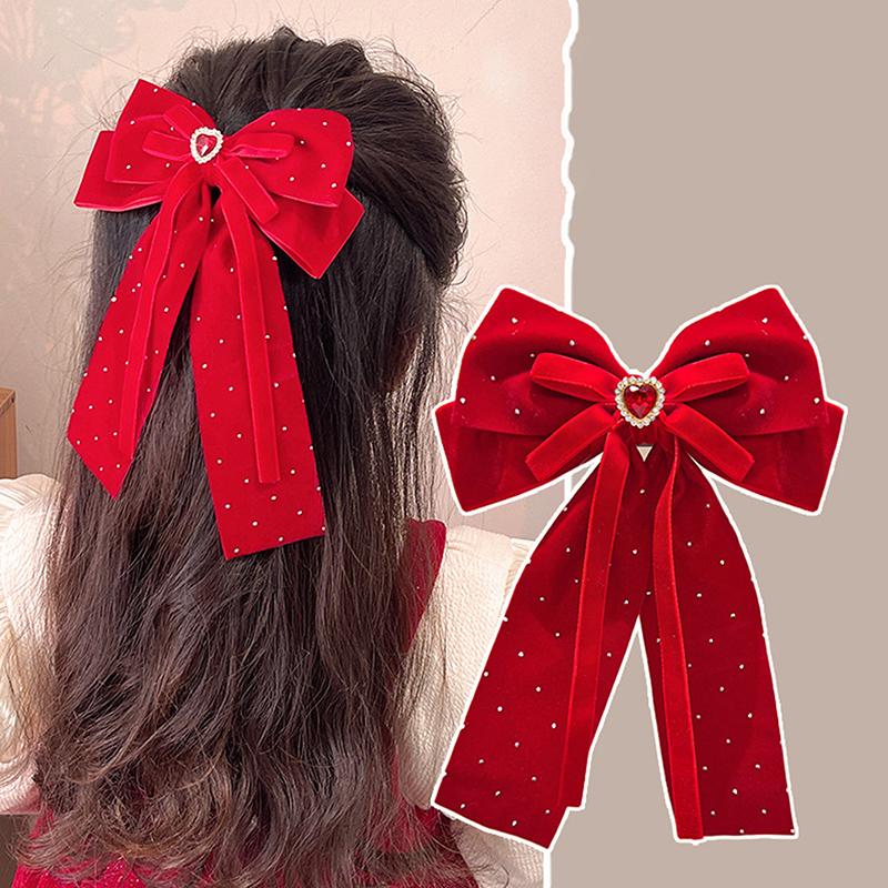 Rote Schleife Band Haar Clip Jahr Haarnadel Kawaii Haar Zubehör Für Frauen Mädchen Frühling Festival Haar Ornament