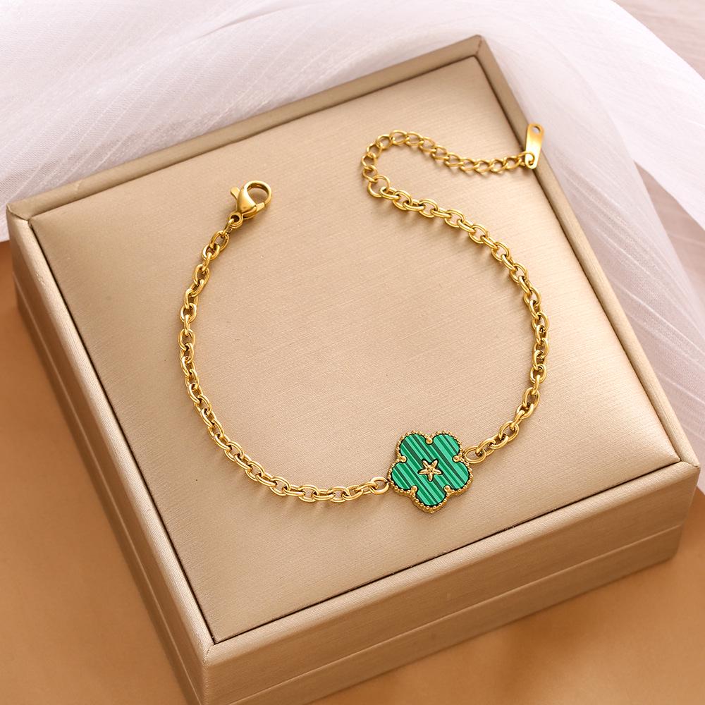 High-End Titanium Steel Four-Leaf Clover Bracelet with Shell Pendant – Durable, Fade-Resistant Design