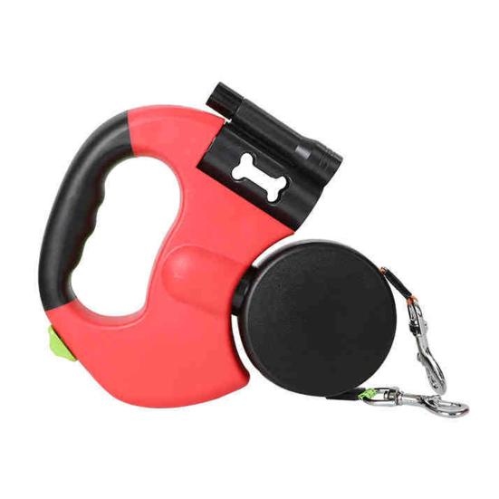 Podwójna smycz automatyczna dla psa, wytrzymała, z podwójną głowicą, obracana o 360 stopni i ze światłem LED dla psów małych, średnich i dużych