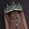 DIEZI Baroque Bridal Wedding Party Crown Princess Queen Water Drop Opal Crystal Tiaras Necklace Earrings New Jewelry Sets