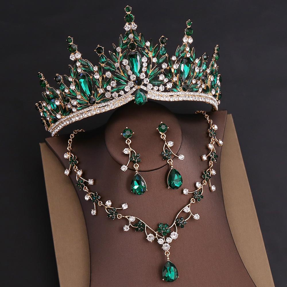 DIEZI Baroque Bridal Wedding Party Crown Princess Queen Water Drop Opal Crystal Tiaras Necklace Earrings New Jewelry Sets