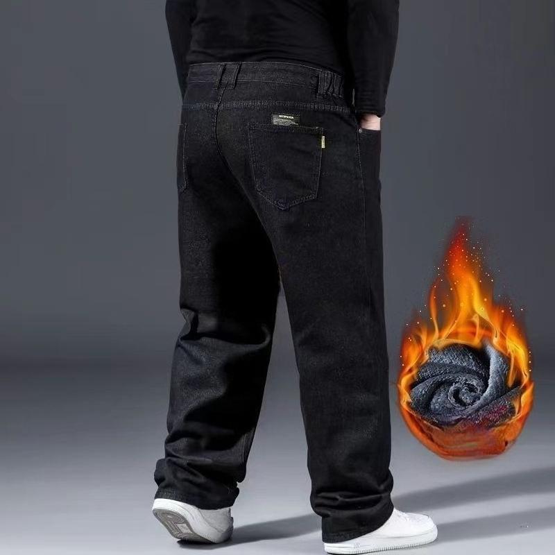 Autumn and Winter Plus Velvet Plus Size Jeans Men's Loose Straight Wide-leg High-waist Trousers