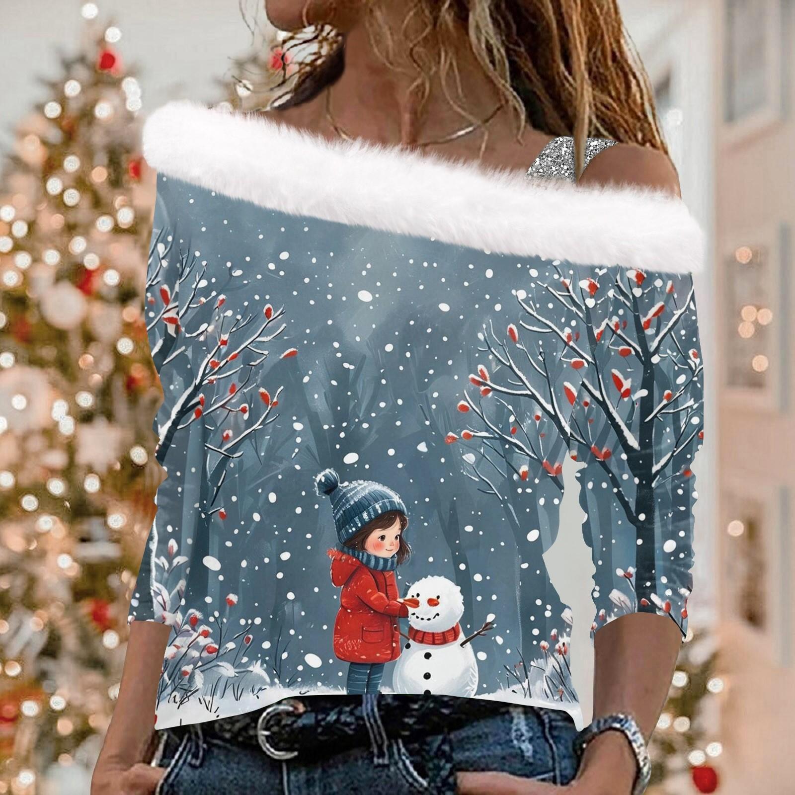 

Женский плюшевый пуловер с длинными рукавами и рождественским принтом Christmas Elements S