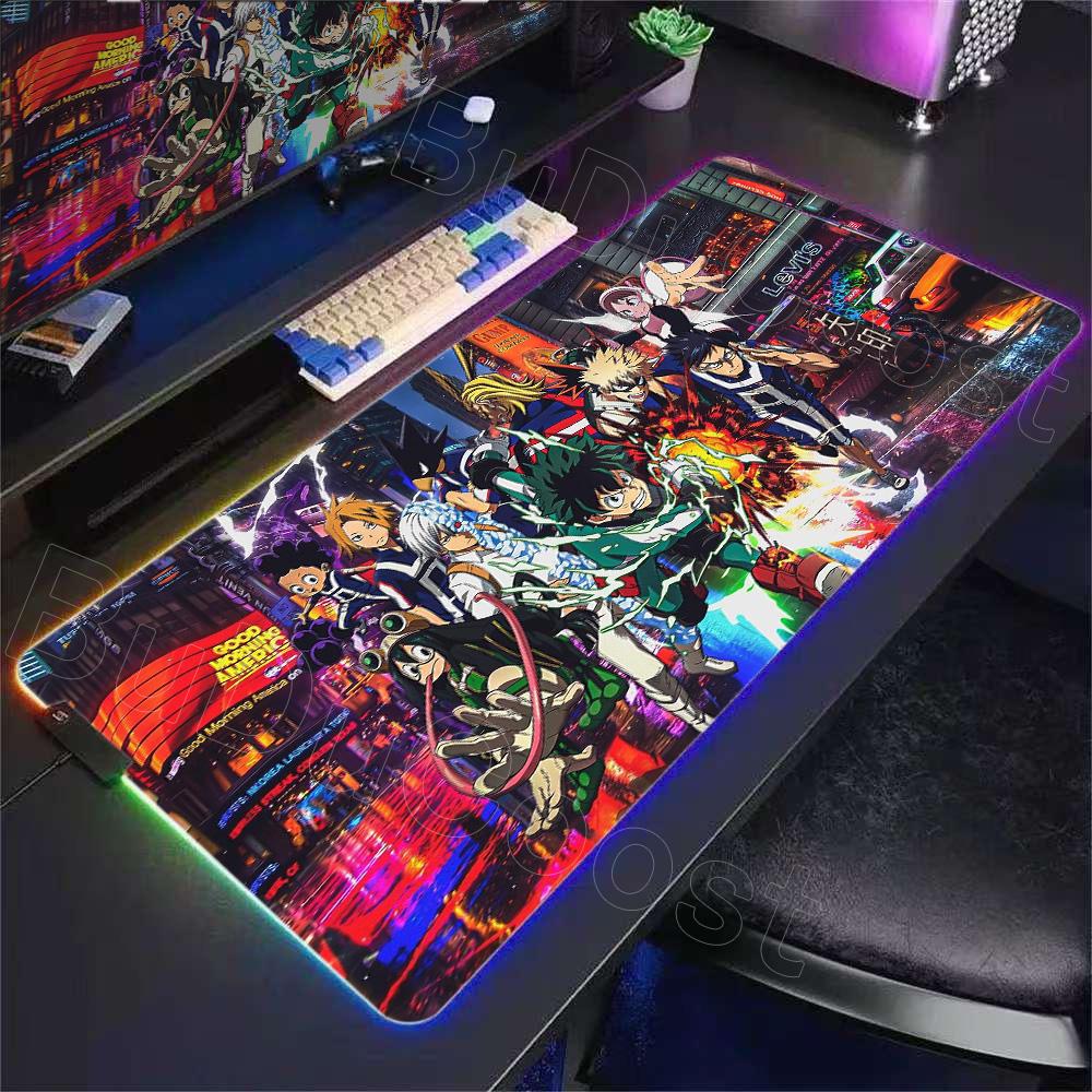 

RGB Mousepad LED My Hero Academia Glowing Mouse Mats HD Rubber Gaming Computer with Backlight Pc Gamer Keyboard Anime Mouse Pad RGB600x300x3mm