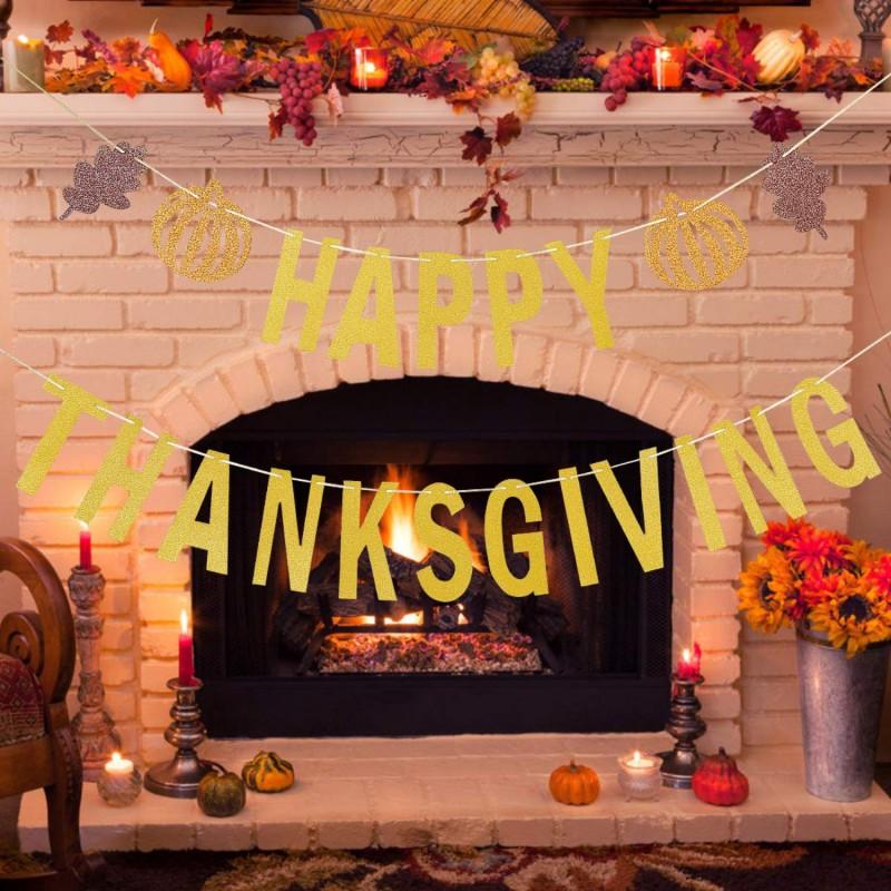 Thanksgiving Party Decorations Set With Maple Leaf Banner Flags Paper Hanging Garlands Home Office Event Backdrop