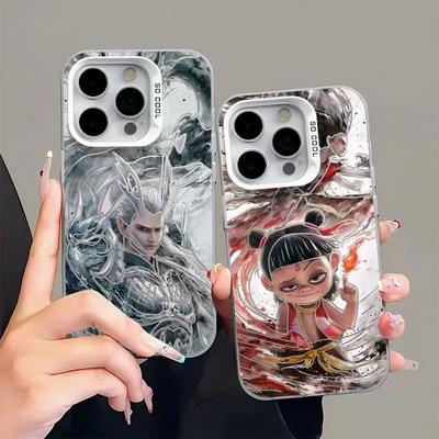 3D Nezha Anime Phone Case for iPhone 15/14/13 Pro Max XR Chinese Mythology Art Shockproof Anti-Scratch Matte Cover