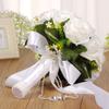 Wedding Satin Bouquet with Pearl Ribbon Bridal Hand Decoration Artificial Decorative Flowers for Engagement Celebration