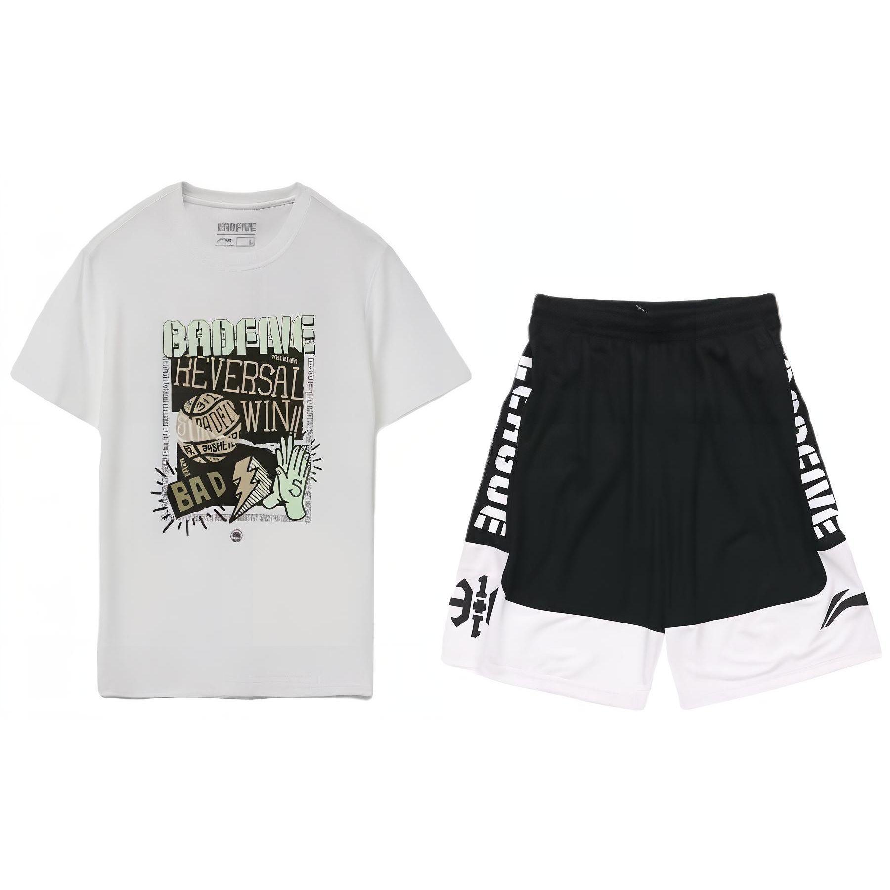 

Футболка с коротким рукавом и круглым вырезом Li Ning Sports Basketball Series, прямая баскетбольная майка со средней талией AAPR359-1+AHSR475-3 S