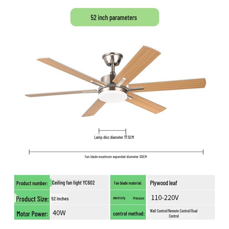 

European & American Style LED Ceiling Fan with Integrated Light for Living Room, Bedroom, and Dining Room 52 inch