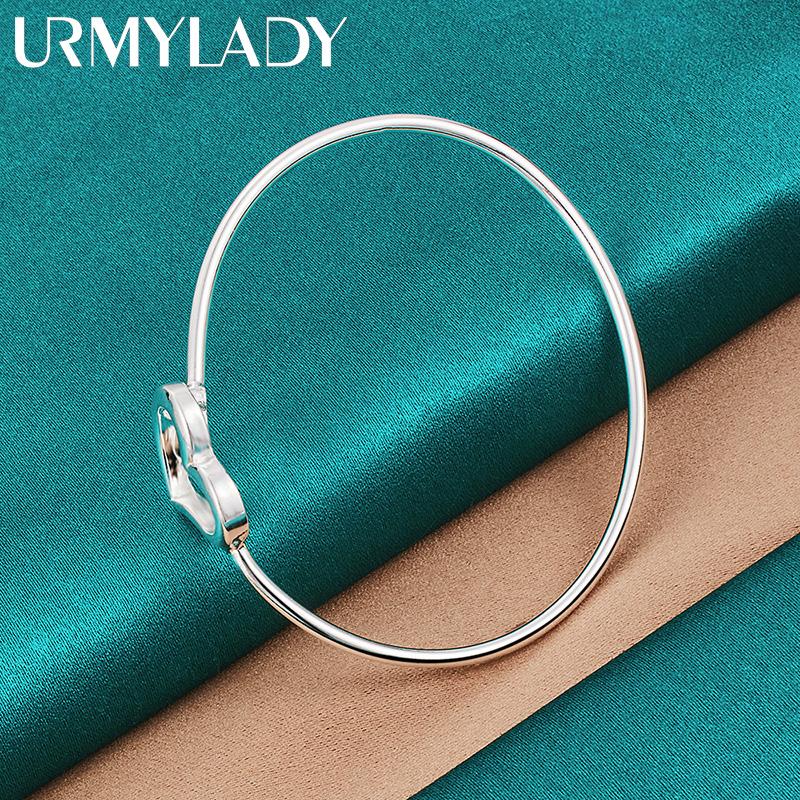 925 Sterling Silver Slät Runda Hjärta Armband Armband För Kvinnor Bröllop Förlovning Mode Charm Smycken