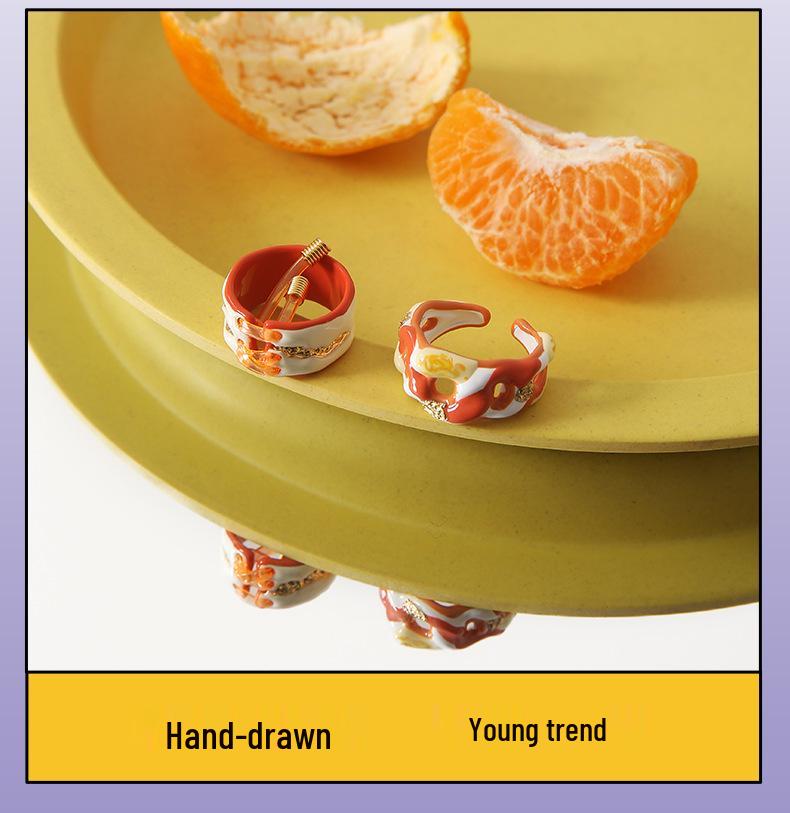 YOK Dopamine Style Color Block Fluid Shape Handmade Drip Oil Ring - Women's Jewelry