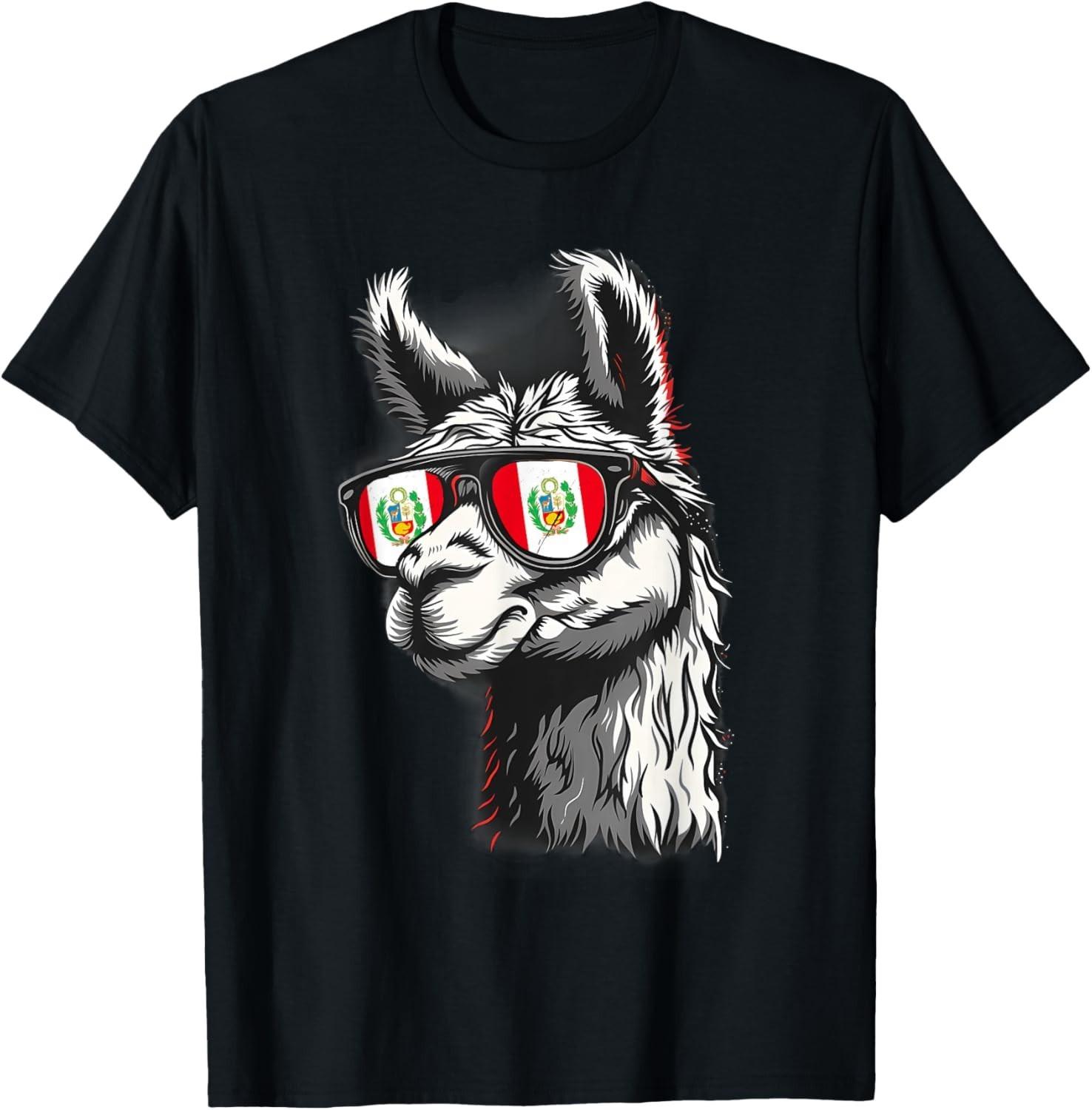 Peru Alpaca Portrait Sunglasses Peruvian Flag Peruvian Pride unisex T-Shirt Mens Womens Tees Top S
