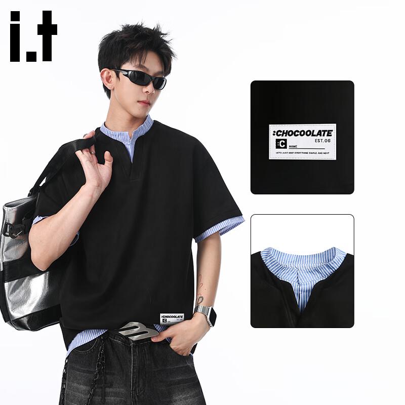 CHOCOOLATEit Men's Faux Two-Piece Shirt Collar Polo T-Shirt