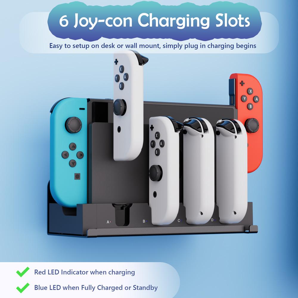 IPEGA PG-9186 Wall Mount Joycon Charging Dock Station for Switch&OLED with 28 Game Card Case, 6 Joy Con Controller Charger