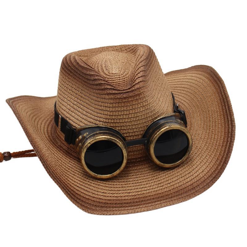 Western Cowboy Straw Hat Glasses Decorative Visor Ethnic Style Jazz Hat Prairie Knight Hat