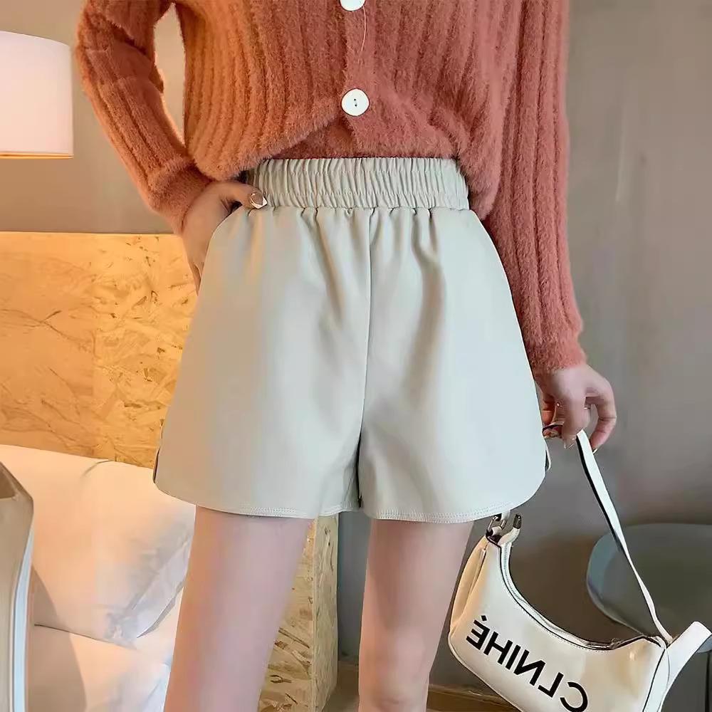Women's High Waist Leather Shorts: Loose, Wide-Leg, Plus Size, Slimming Design for Autumn and Winter