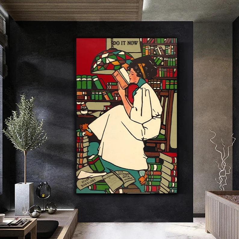 Libro de lectura para mujer y niña, pintura en lienzo Vintage, carteles, retrato de lector de mujer antigua, decoración para habitación de estudio y hogar