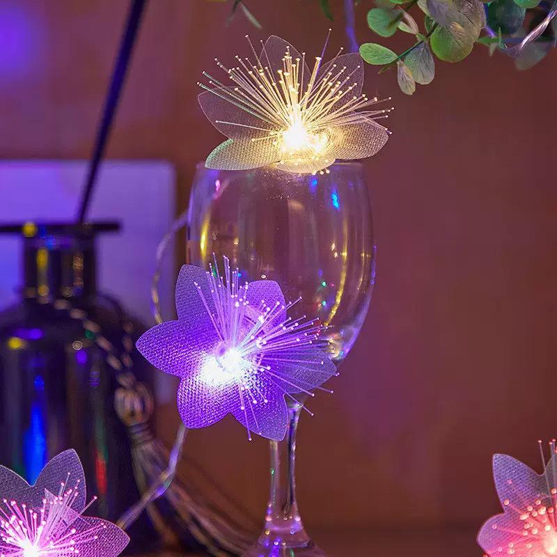 

LED Fiber Optic Flower String Lights for Weddings, Festivals, Gardens, and Christmas Decor 1.5m 10 LED 2 AA Constant різнокольоровий