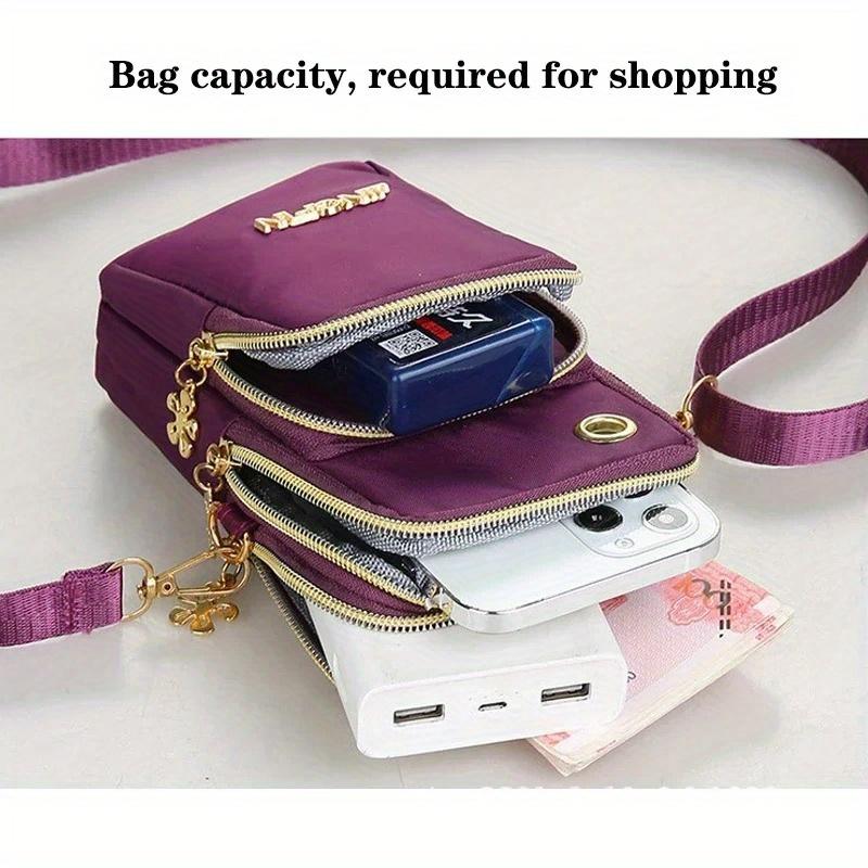 Mobile Phone Bag Women's Crossbody Mini Bags Fashion Solid Color Coin Bag Neck Hanging Shoulder Bag 3 Layer Wallet