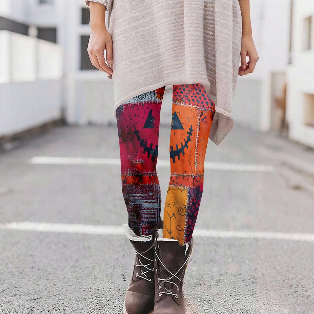Women's Casual Fashion Outdoor Halloween Printed Slim Elastic Yoga Pants Cropped Pants