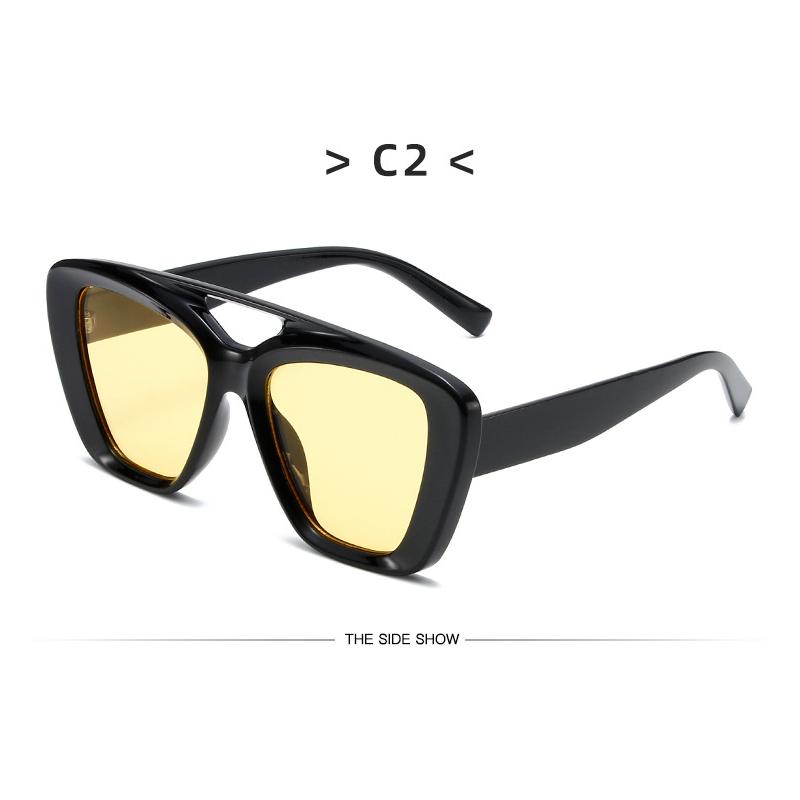 Trend In Big Square Frame Glasses for Women Double Bridge Sunglasses Men Ultraviolet Uv400 Yellow Vintage Style Fishing Outdoor