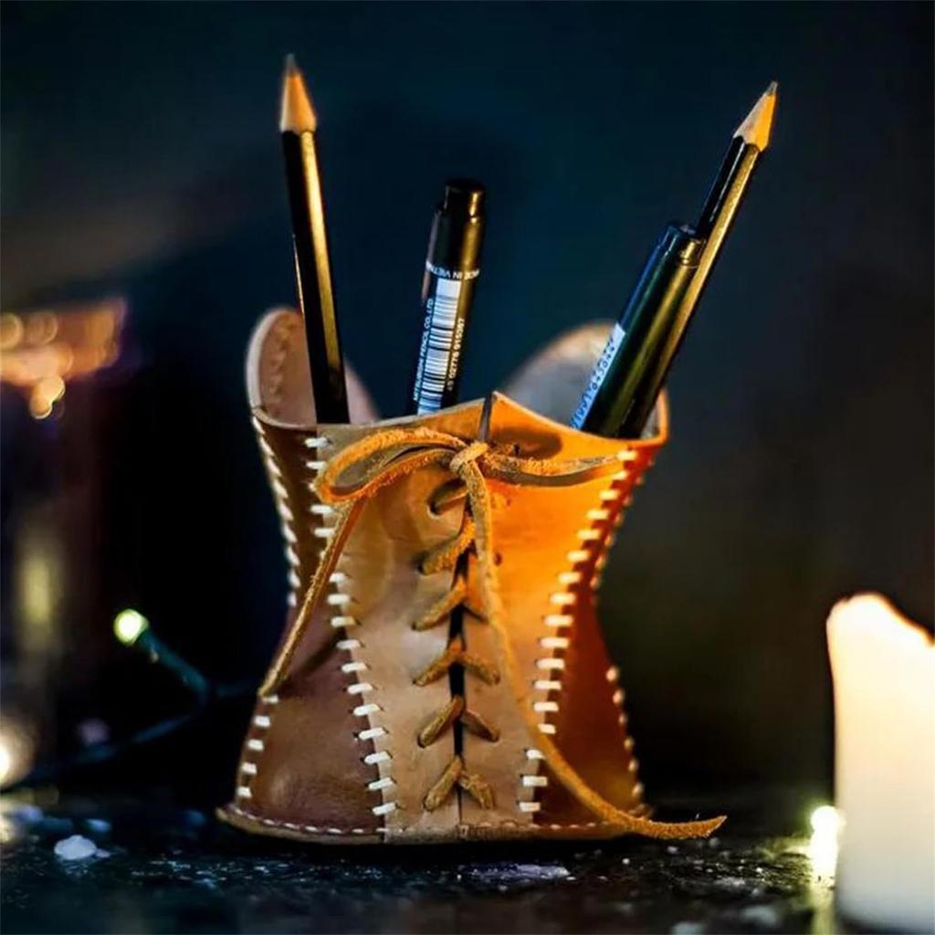 Vintage Leather Corset-Style Pencil Cup Creative Stationery Gift