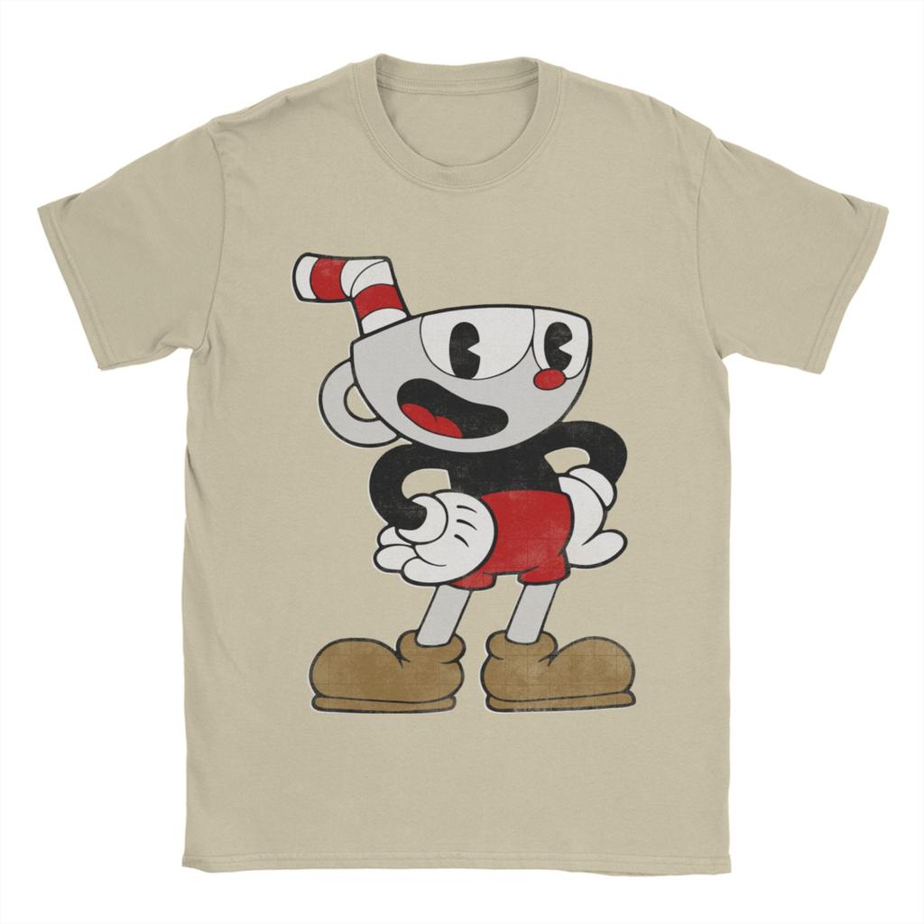 Cuphead T Shirt for Men Pure Cotton Vintage TShirts Crew Neck Tee Shirt Short Sleeve Clothes 4XL 5XL