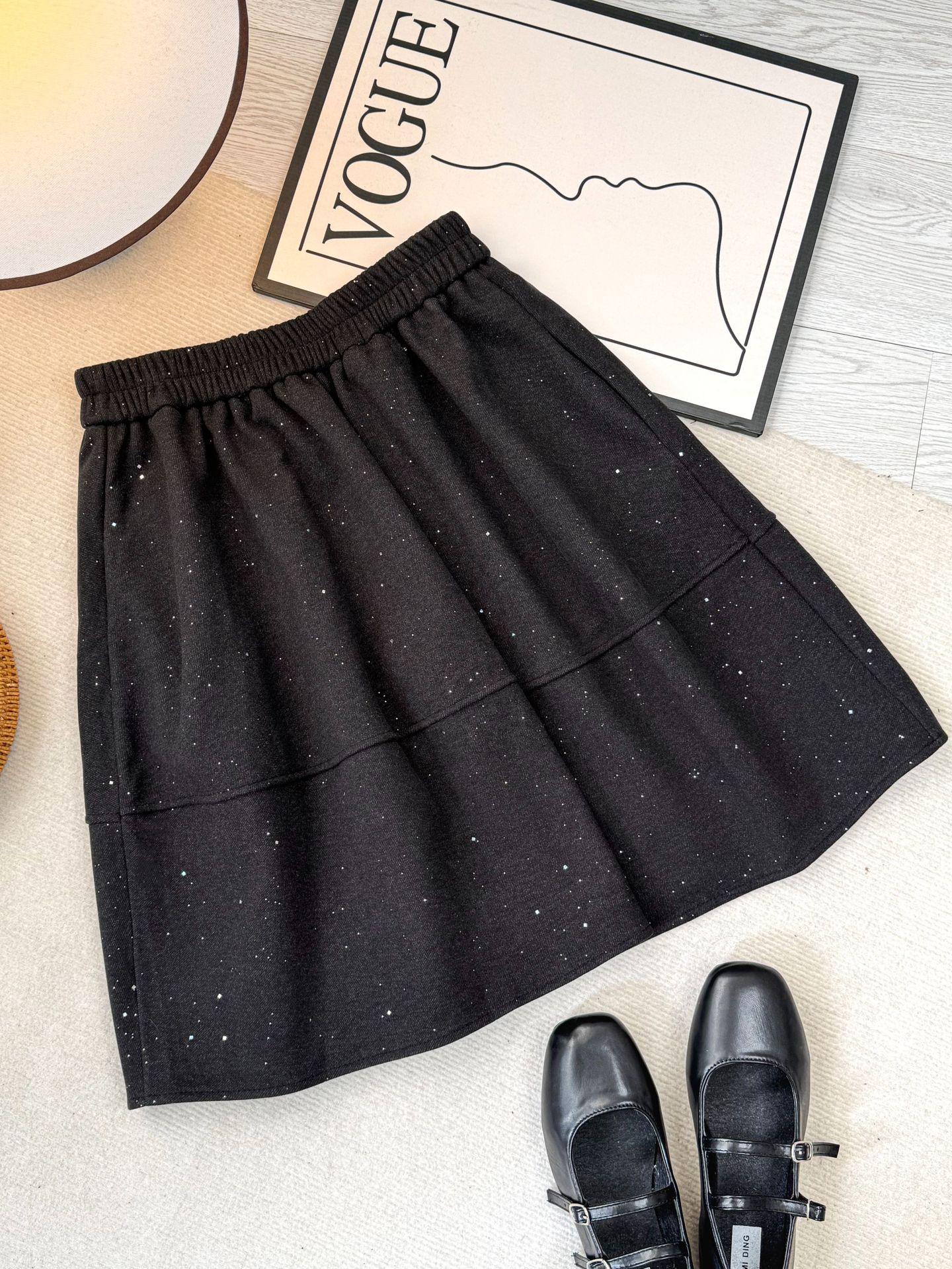 

Women s Winter Sequin Wool Blend Skirt - Slimming, Photogenic Design with Velvet Lining One Size серый