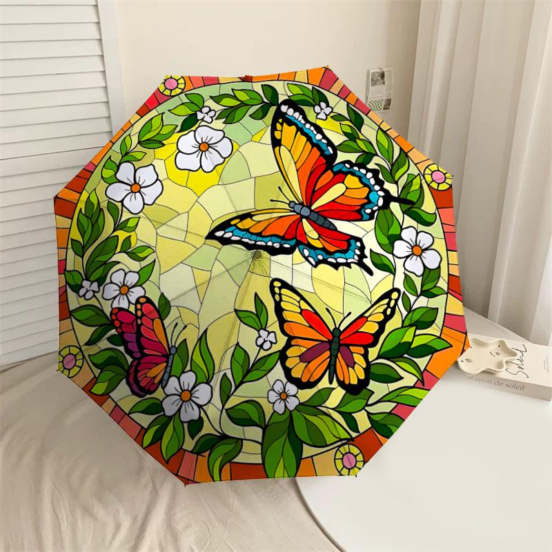 

1PC Butterfly Flowers Umbrella-8-Rib Reinforced, Automatic Open, Lightweight & Durable, Cute Fashion Accessory for Outdoor-P42