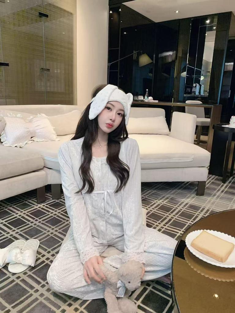 High-End French Princess Style Sea Island Cotton Women's Pajamas - Autumn/Winter Thick Cardigan Homewear