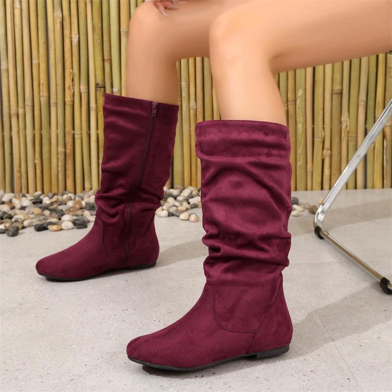 

Женские повседневные ботинки средней длины в стиле ретро на осень и зиму 2024 года, новые высокие женские ботинки на плоской подошве с молнией по бокам на платформе 42