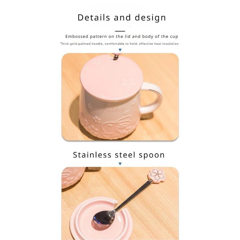 Cute Rabbit Pattern Cherry Blossom Mug Home Office Ceramic Coffee Cup Breakfast Milk Cup Mugs Coffee Cups