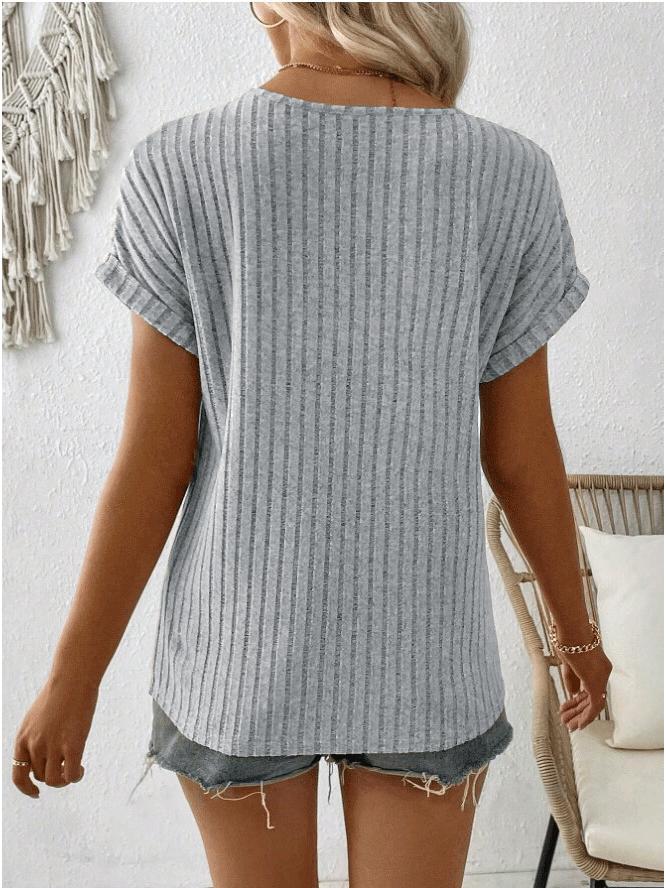 2026 Spring/Summer Women's Solid Color Zipper Short Sleeve Pullover T-Shirt Loose Top