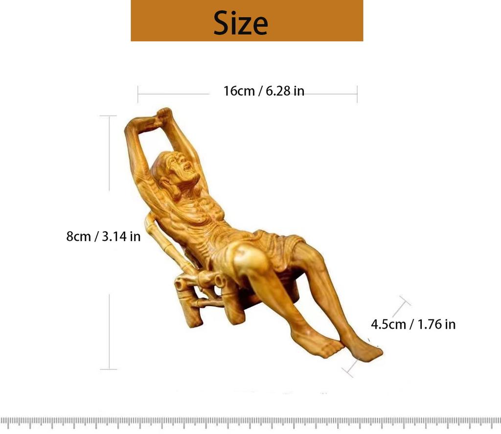 Wooden Buddha Statue Elder Rohan Statue Solid Wood Art Carving Home Room, Office Decor Feng Shui Figure Statue 6.28 In