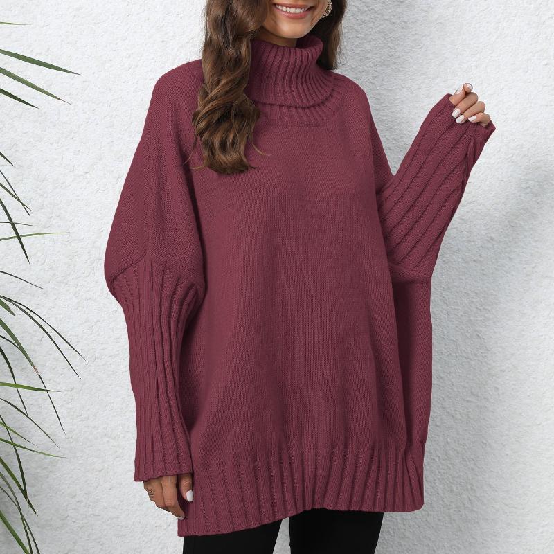 Women's Pullover Sweater, Women's Clothing, Knitted Sweater, Solid Color, High Neck Lapel, Loose Woven Sweater, Top