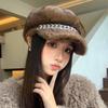 Korean Imitation Mink Hair Color Chain Beret Women's Autumn and Winter Casual Fashion Big Head Octagonal Hat Versatile Newspaper Boy Hat
