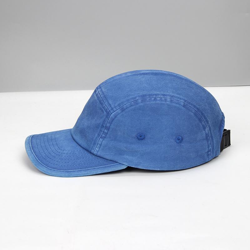 Distressed Washed Five-Panel Cotton Baseball Cap, Large Adjustable Soft Top Sun Hat, Trendy Skate Style.