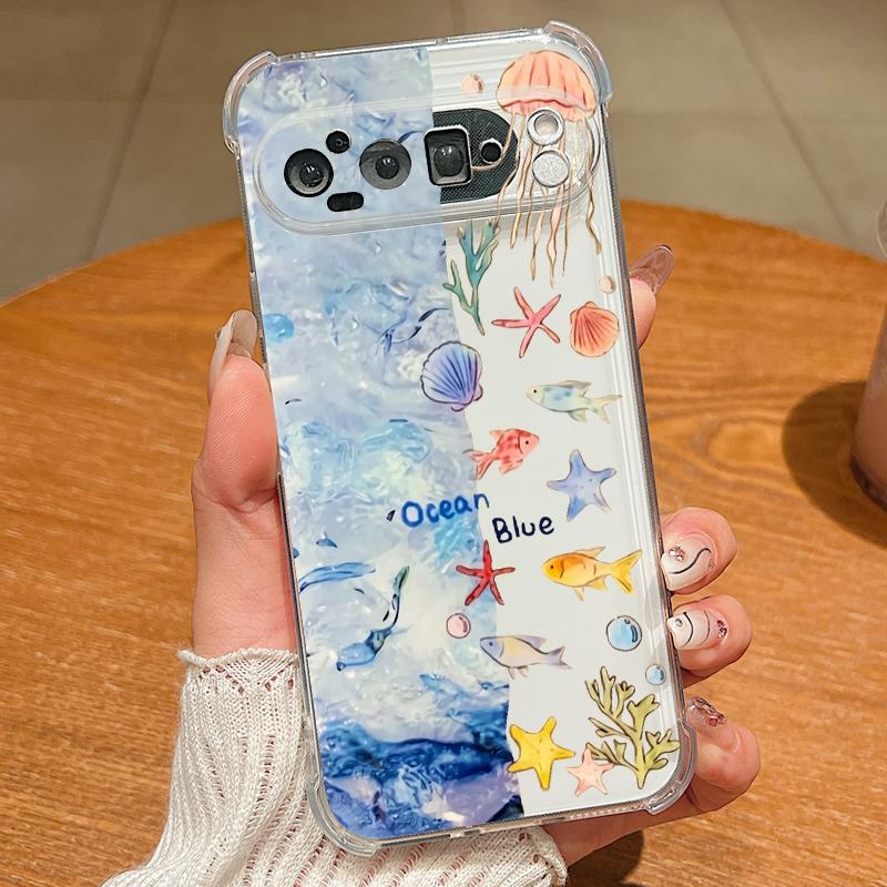 Octopus Starfish Pattern Case For Google Pixel 9 Pro XL 9A Shockproof TPU Silicone Clear Soft Cover