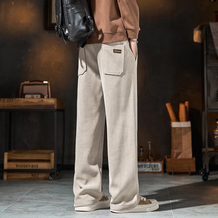 Casual pants men's autumn and winter chenille wide-leg sweatpants new winter loose straight sports long pants